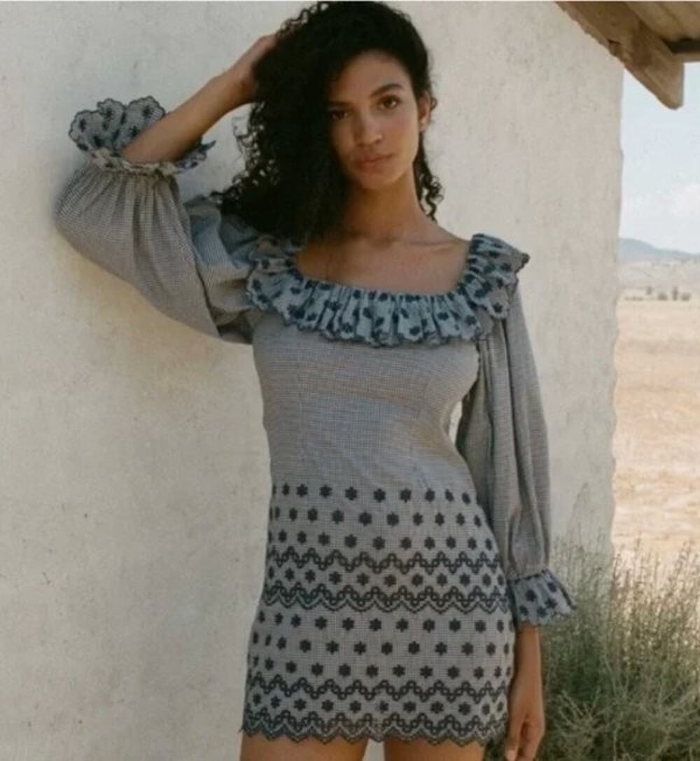 DOEN Sz L Large Blue Azure Gingham Franique Dress NWT